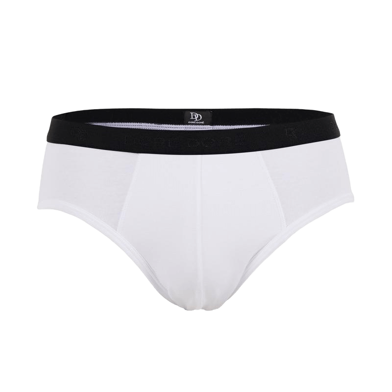 Slip pour homme en coton extensible uni avec bande élastique siglée - Blanc | Doré Doré