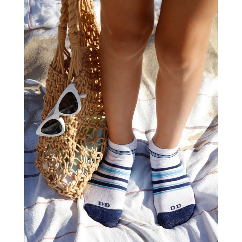 Chaussons courtes pour enfants en fil d'Ecosse à rayures colorées - Blanc | Doré Doré