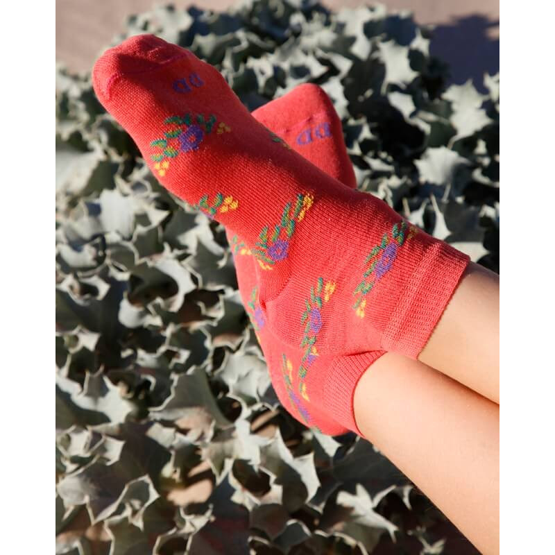 Socquettes pour enfants en fil d'Ecosse à motifs floraux - Saumon | Doré Doré