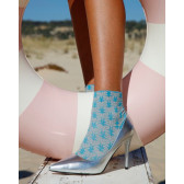 Socquettes pour femmes en fil d'Ecosse avec motifs de fleurs en forme de cœur avec effet scintillant. - Bleu | Doré Doré