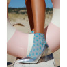 Socquettes pour femmes en fil d'Ecosse avec motifs de fleurs en forme de cœur avec effet scintillant. - Bleu | Doré Doré