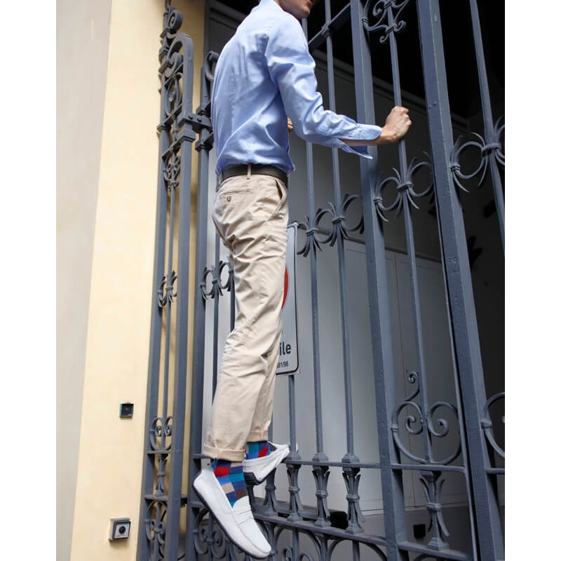 Chaussettes homme échiquier en coton - Bleu Pêcheur & Rouget | Doré Doré