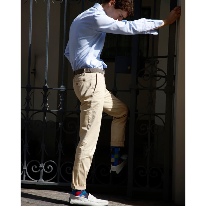 Chaussettes homme échiquier en coton - Bleu Pêcheur & Rouget | Doré Doré