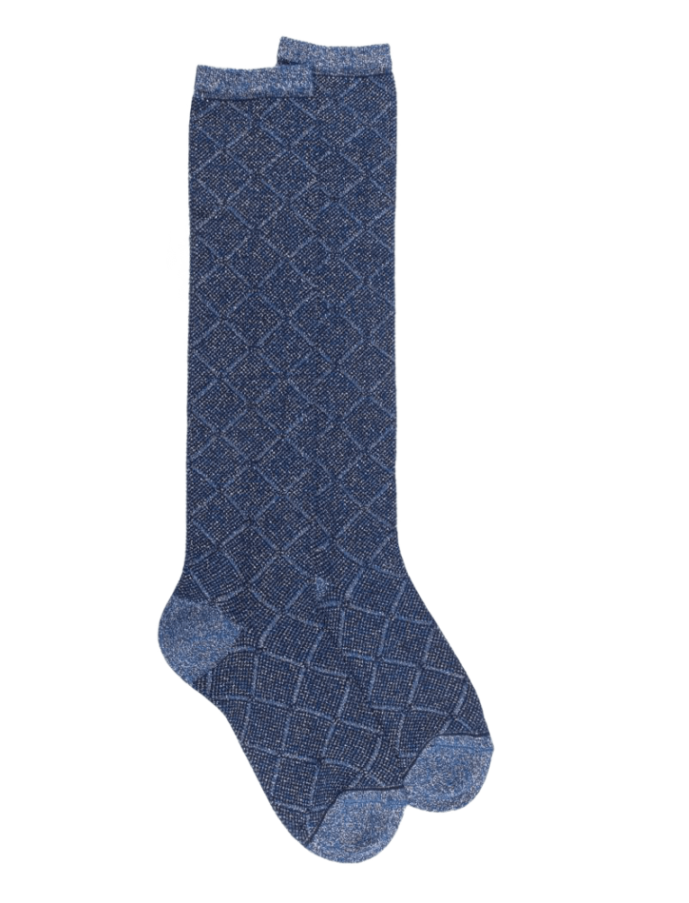 Chaussettes longues pour femmes en coton égyptien et cachemire avec effet brillant à motifs de diamants - Bleu marine foncé | Do
