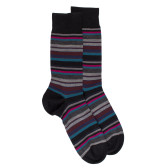Chaussettes rayures fines multicolores en laine mérinos - Noir | Doré Doré