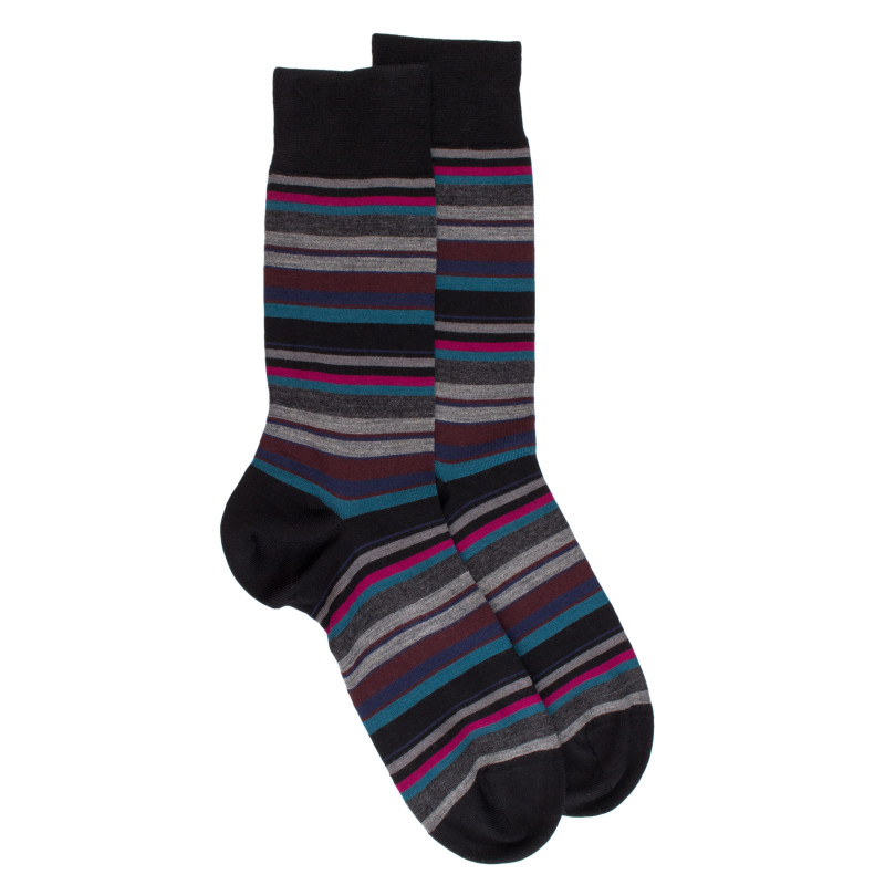 Chaussettes rayures fines multicolores en laine mérinos - Noir | Doré Doré