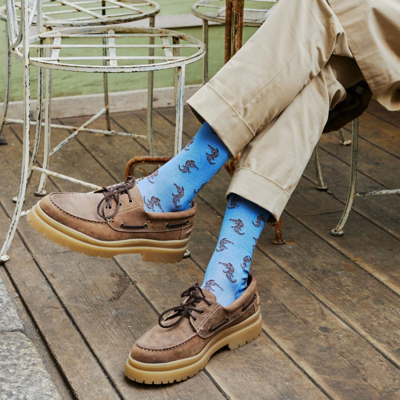 Chaussettes homme en coton à motifs crocodiles tribaux - Bleu Macadam | Doré Doré