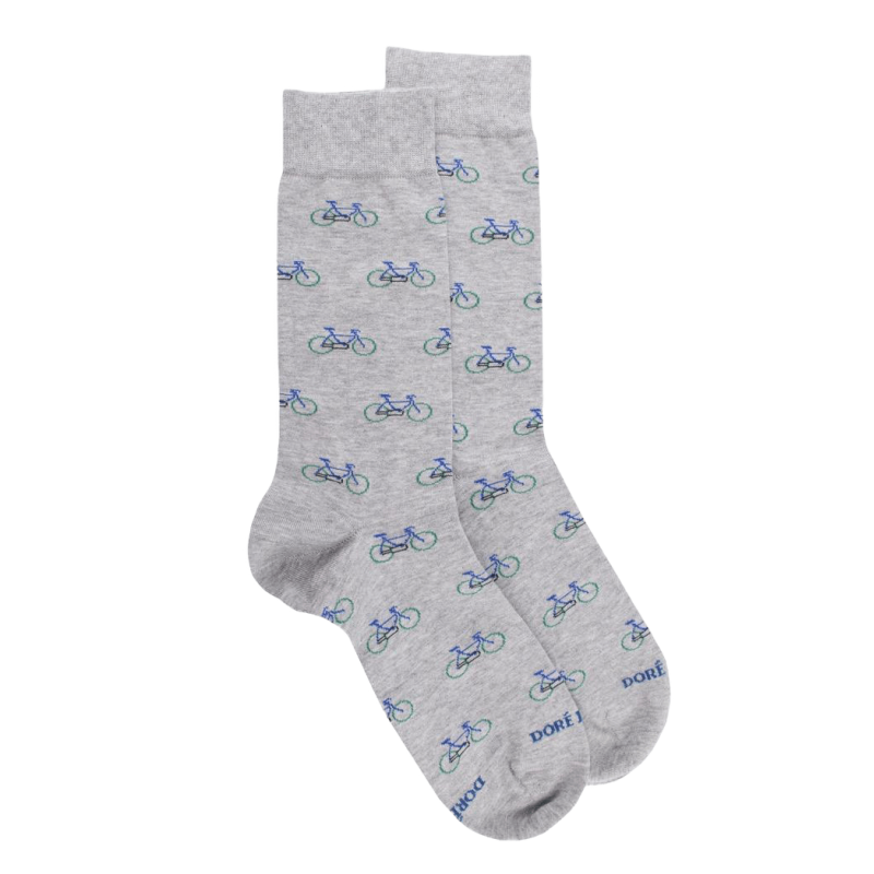 Chaussettes homme en coton à motifs vélos - Gris Rocheux & Bleu Cosmos | Doré Doré