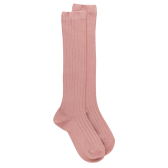 Chaussettes hautes côtelées rose en coton doux pour enfants | Doré Doré