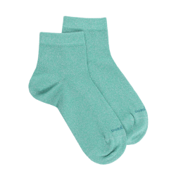 Socquettes femme en coton doux et effet brillant lurex - Vert | Doré Doré