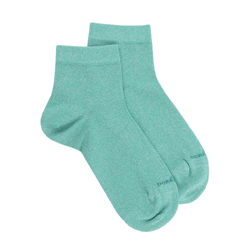 Socquettes femme en coton doux et effet brillant lurex - Vert | Doré Doré