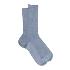 Chaussettes homme jambe sensible sans bord élastique en fil d'Ecosse - Bleu glacier | Doré Doré