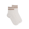 Socquettes enfant ajourées en fil d'Écosse avec rayures en contrasté sur bord-côte  - Blanc Givre & Beige sable