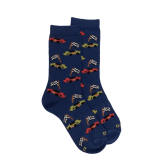 Chaussettes enfant en coton à motifs voitures de course - Bleu Voilier | Doré Doré