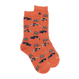 Chaussettes enfant en coton à motifs voitures de course - Abricot | Doré Doré