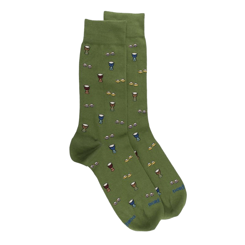 Chaussettes homme en coton à motifs tambours - Vert Campagne | Doré Doré