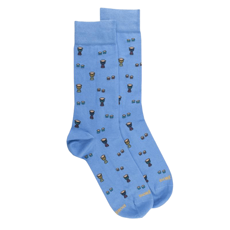 Chaussettes homme en coton à motifs tambours - Bleu Myosotis | Doré Doré