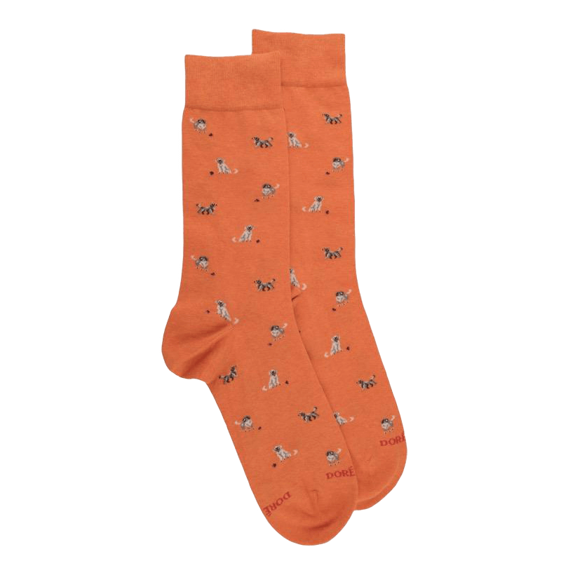 Chaussettes homme en coton à motifs chiens - Oranger | Doré Doré