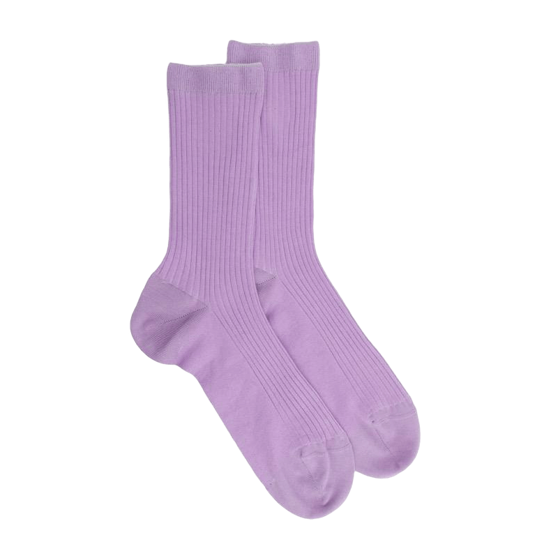 Chaussettes femme à côtes en fil d'Écosse - Violet Corolle | Doré Doré