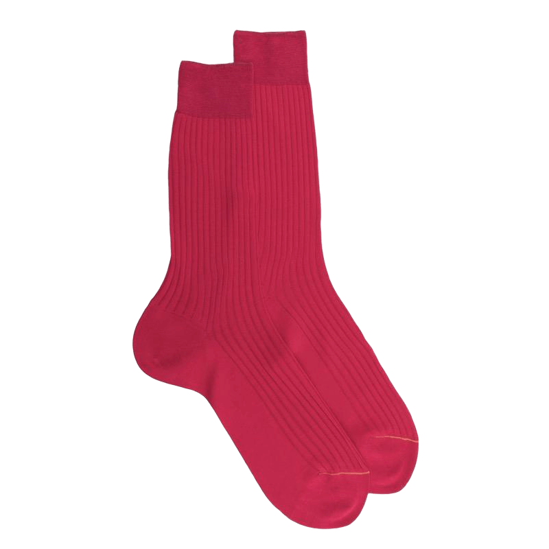 Chaussettes homme fines à côtes en fil d'Écosse - Rouge Cerise | Doré Doré