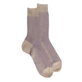 Chaussettes homme à côtes bicolores en fil d'Écosse - Beige Grège & Violet Myrtille | Doré Doré