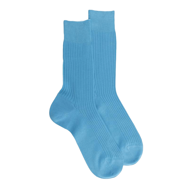 Chaussettes homme à côtes 100% fil d'Écosse - Bleu Pirogue | Doré Doré