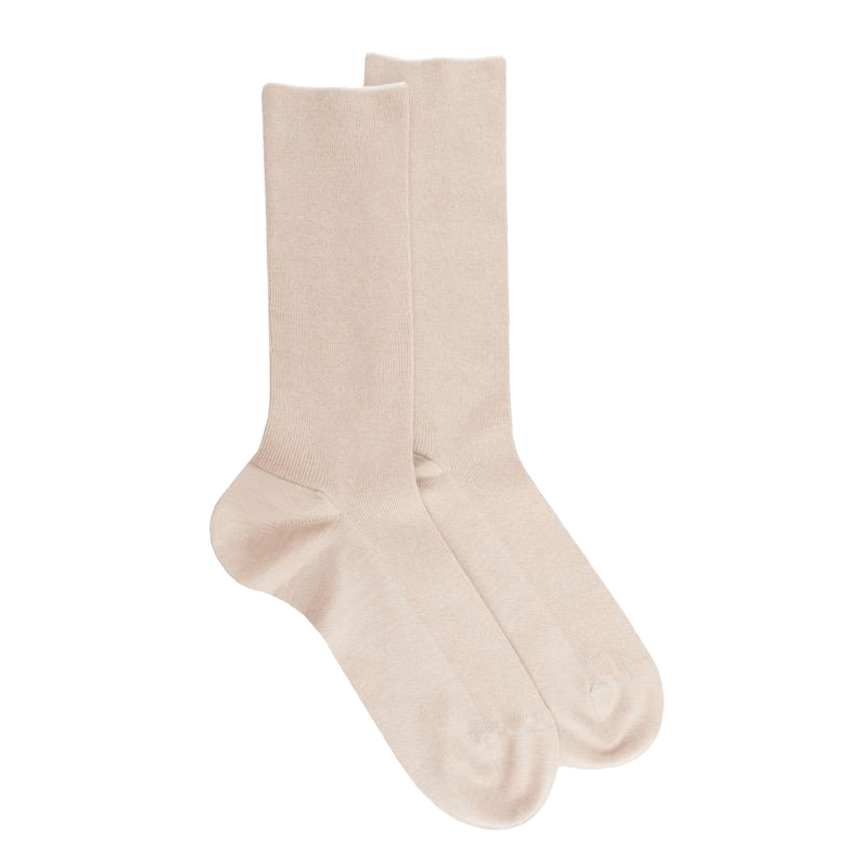 Chaussettes homme à côtes sans bord élastique en coton égyptien - Beige Lin | Doré Doré