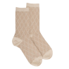 Chaussettes femme en coton et laine à motif entrelacés effet brillant - Beige Désert