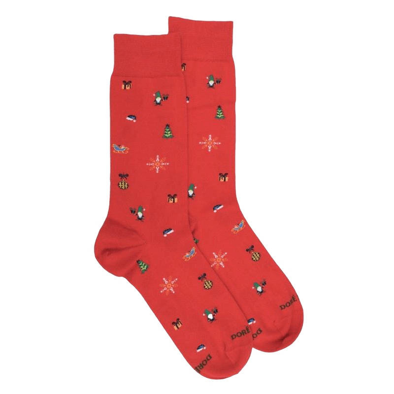 Chaussettes homme en coton à motif de Noël - Rouge Ponceau | Doré Doré