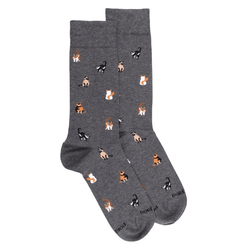 Chaussettes homme en coton à motif chats - Gris oxford | Doré Doré