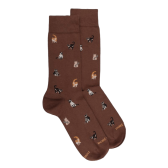 Chaussettes homme en coton à motif chats - Marron cacao | Doré Doré