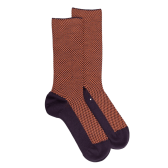 Chaussettes homme en laine sans bord élastique à motif géométrique - Violet mûrier & orange cognac | Doré Doré