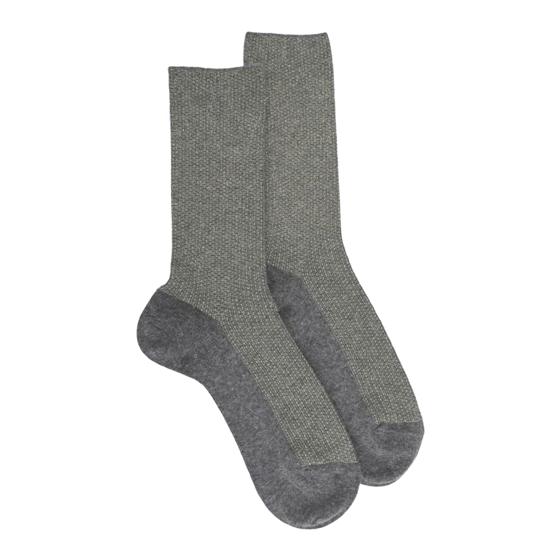 Chaussettes femme en laine et angora sans bord élastique effet brillant - Gris & cameleon | Doré Doré