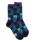 Chaussettes femme échiqiuer en coton égyptien - Bleu Matelot & Quetsche