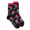 Chaussettes femme échiqiuer en coton égyptien - Noir & rouge cerise