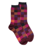 Chaussettes femme échiqiuer en coton égyptien - Aubergine & Gris anthracite