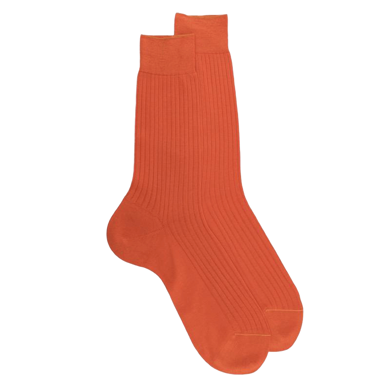 Chaussettes homme luxe en pur fil d'écosse extra fin - Orange Abricotier | Doré Doré