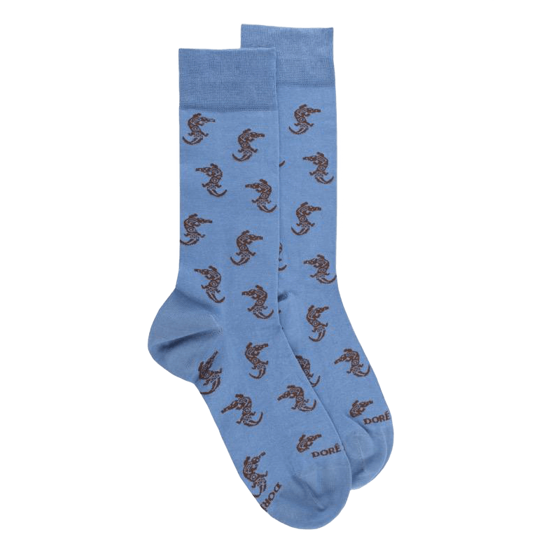 Chaussettes homme en coton à motifs crocodiles tribaux - Bleu Macadam | Doré Doré