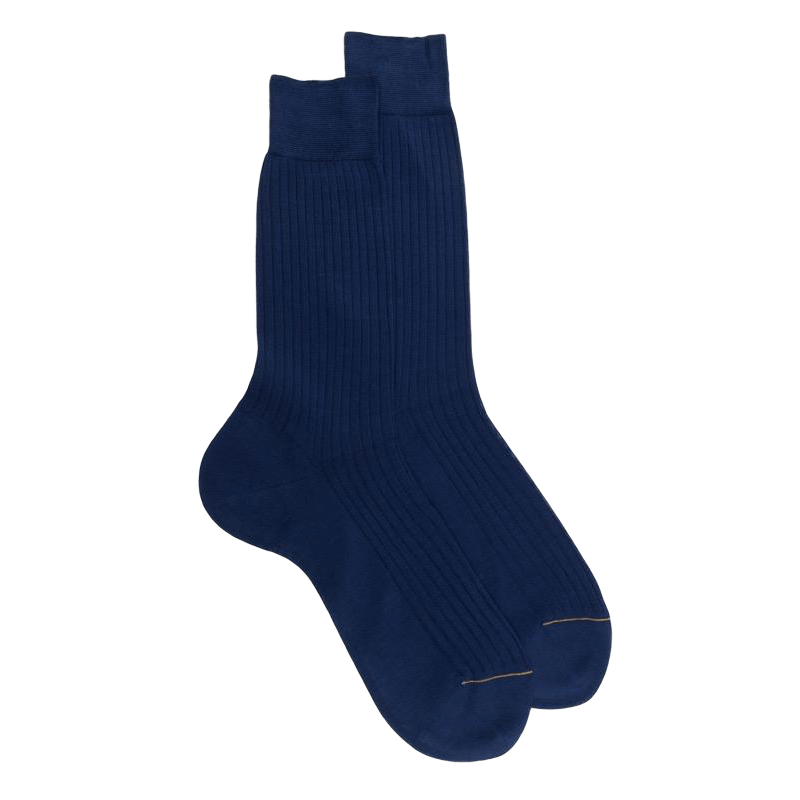 Chaussettes homme Luxe fines à côtes en fil d'Écosse - Bleu Voilier | Doré Doré