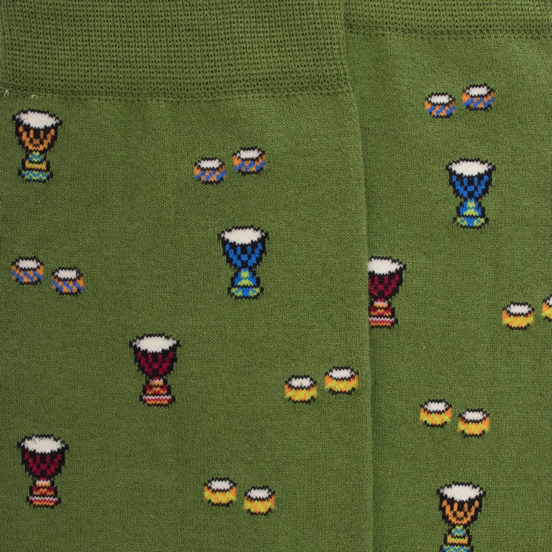 Chaussettes homme en coton à motifs tambours - Vert Campagne | Doré Doré