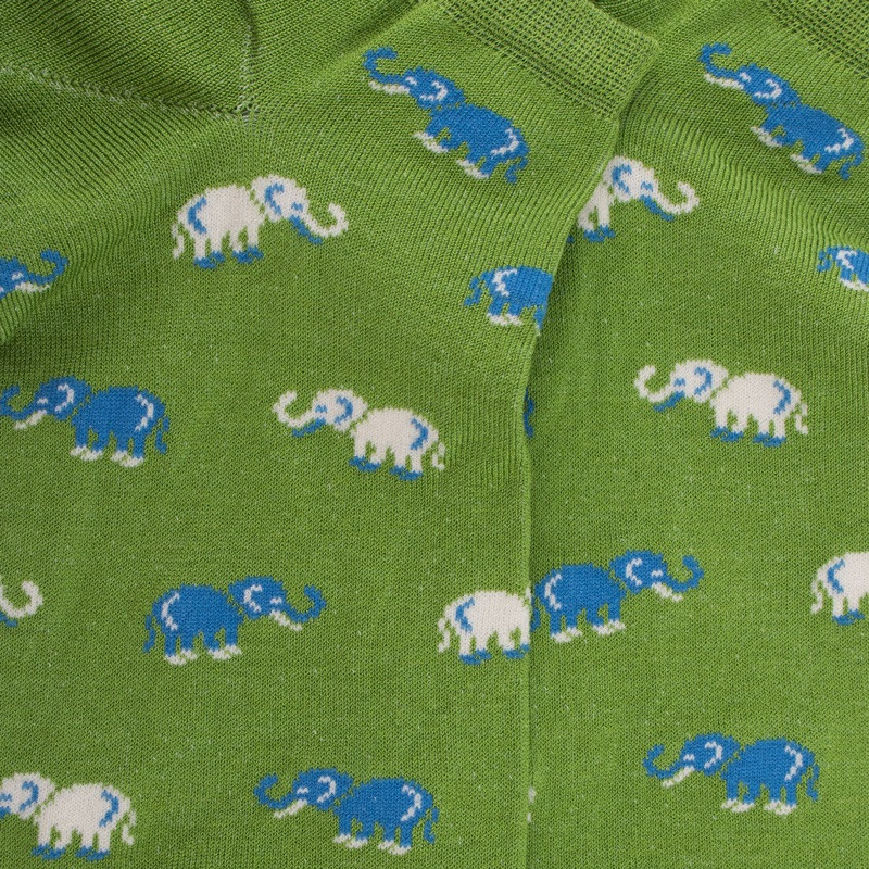 Socquettes homme en coton à motifs éléphants - Vert Campagne | Doré Doré