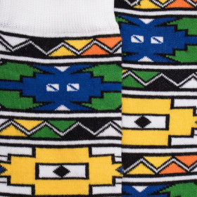 Chaussettes homme  en coton à motifs géométries tribaux colorées - Blanc | Doré Doré