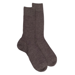 Chaussettes côtelé bicolores homme en laine et coton doux - Brun loutre & quetsche | Doré Doré