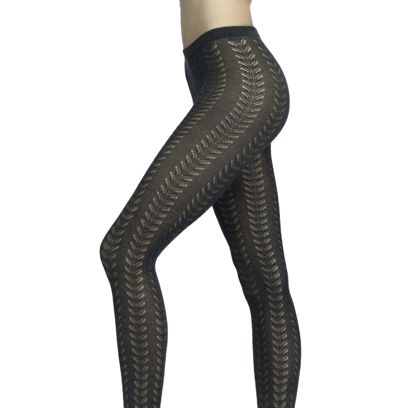 Collants en coton ajouré avec motifs chevron - Gris | Doré Doré