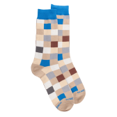 Chaussettes homme échiquier en coton - Beige Grège & Bleu | Doré Doré