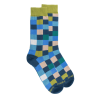 Chaussettes homme échiquier en coton - Bleu Croisette & Vert Absinthe