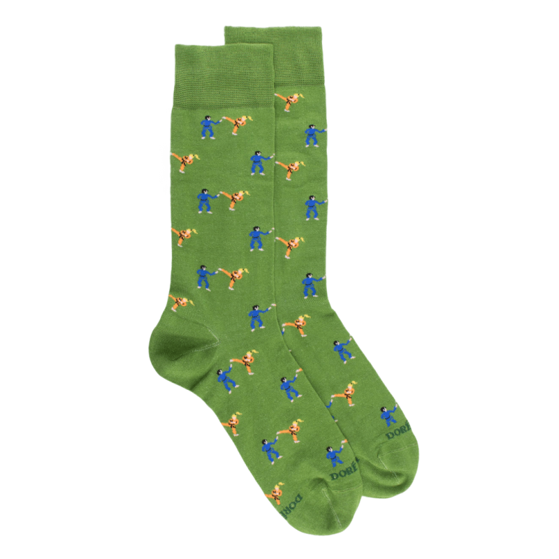 Chaussettes homme en fil d'Ecosse à motifs Judo - Vert Campagne | Doré Doré