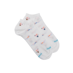 Socquettes pour hommes en fil d'Ecosse à motifs de natation - Blanc | Doré Doré