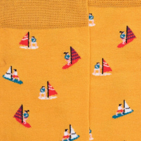 Chaussettes pour hommes en fil d'Ecosse à motifs de bateaux à voile - Jaune Pissenlit | Doré Doré