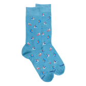 Chaussettes pour hommes en fil d'Ecosse à motifs de bateaux à voile - Bleu Pacifique | Doré Doré